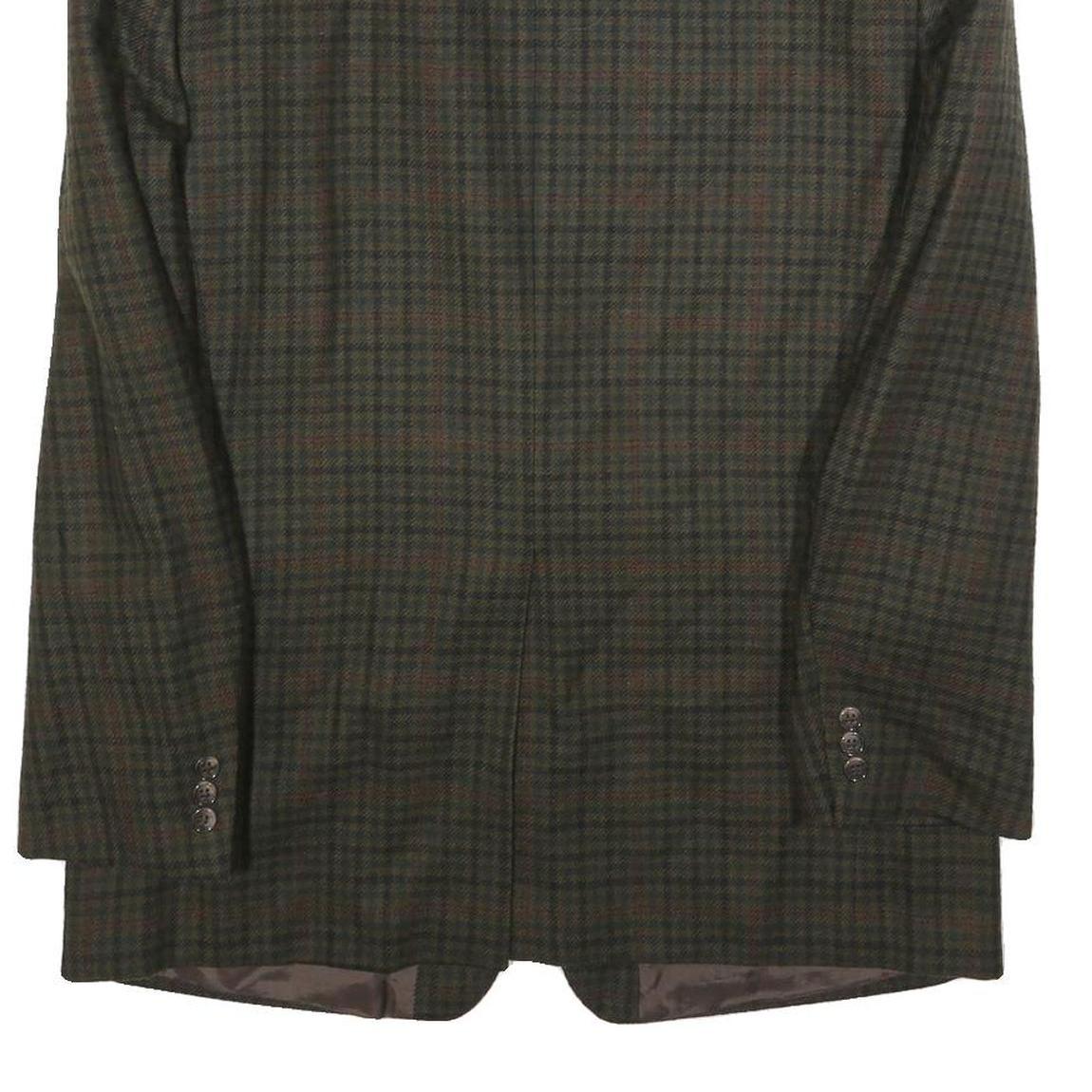 Mens Green Brown Check Wool Blend Classic Jacket M Woven Button Closure