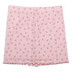 Womens Pink Cherry Print Mini Polyester Skirt L Cute Pattern Summer Casual