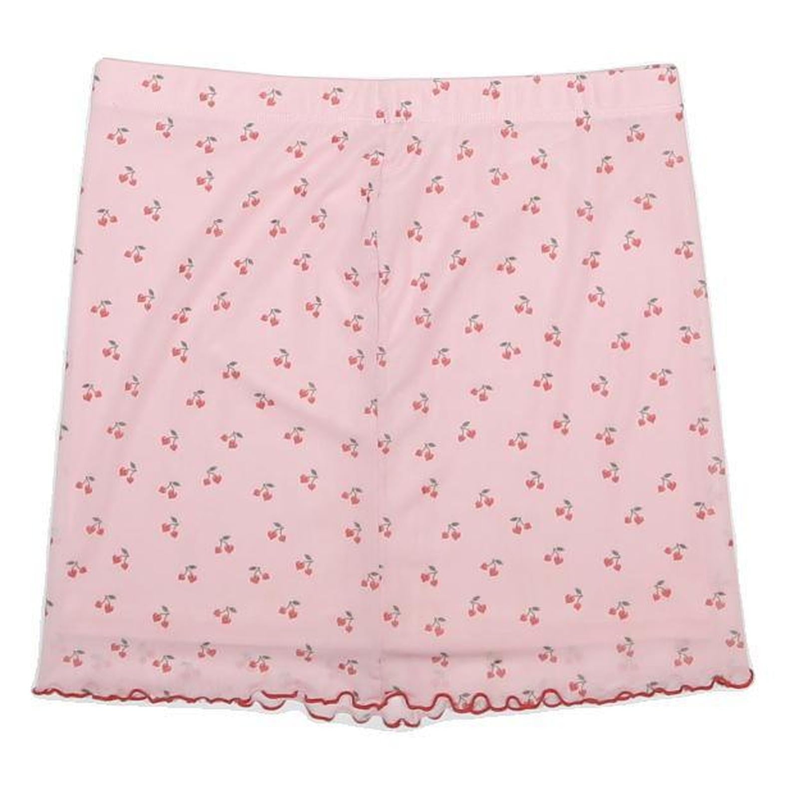 Womens Pink Cherry Print Mini Polyester Skirt L Cute Pattern Summer Casual