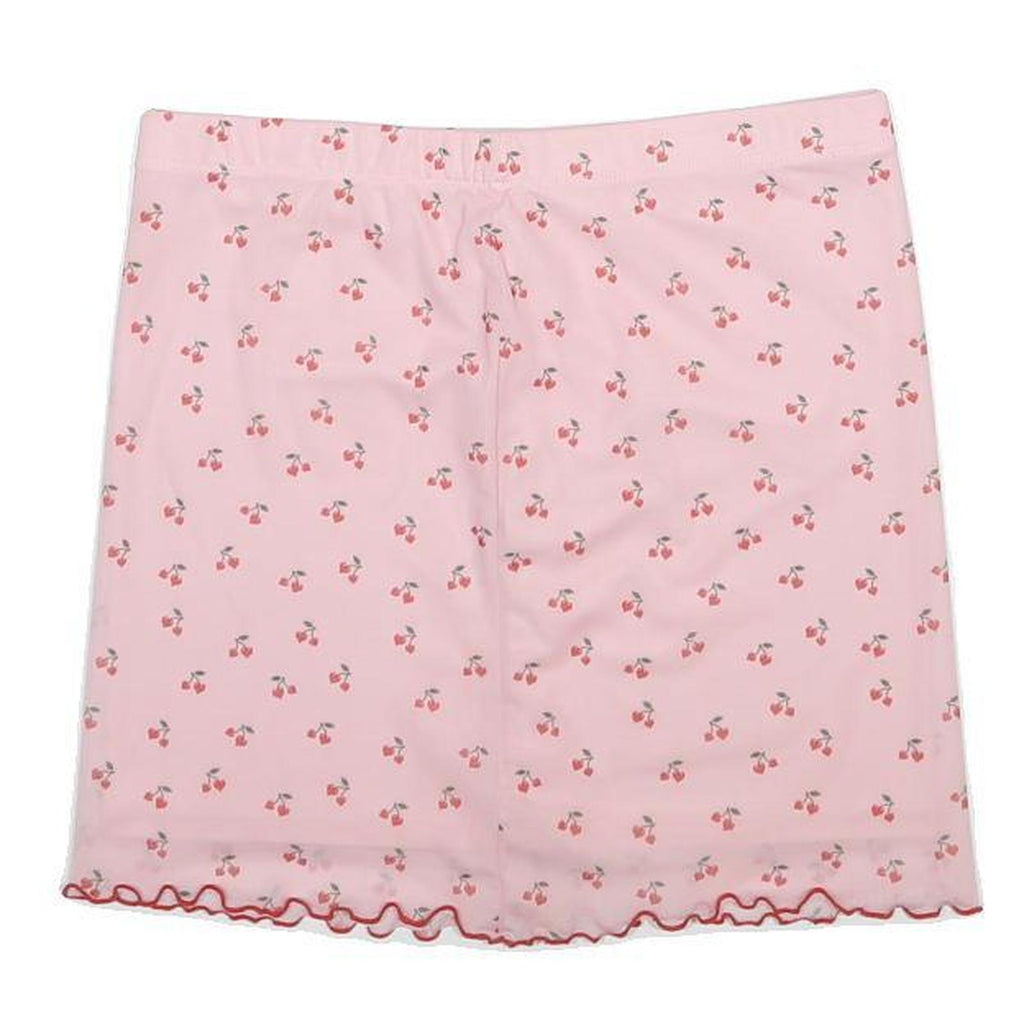 Womens Pink Cherry Print Mini Polyester Skirt L Cute Pattern Summer Casual