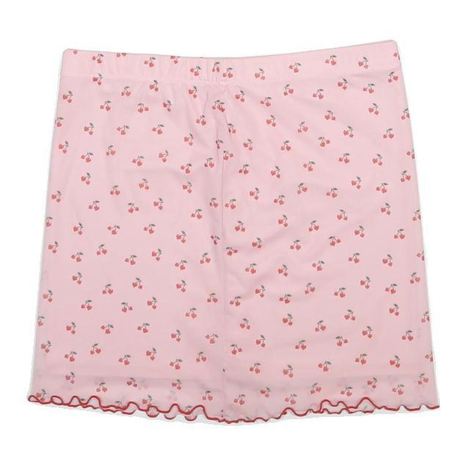 Womens Pink Cherry Print Mini Polyester Skirt L Cute Pattern Summer Casual