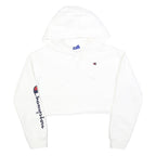 CHAMPION Womens White Crop Hoodie XS Champion Logo Sleeve Casual