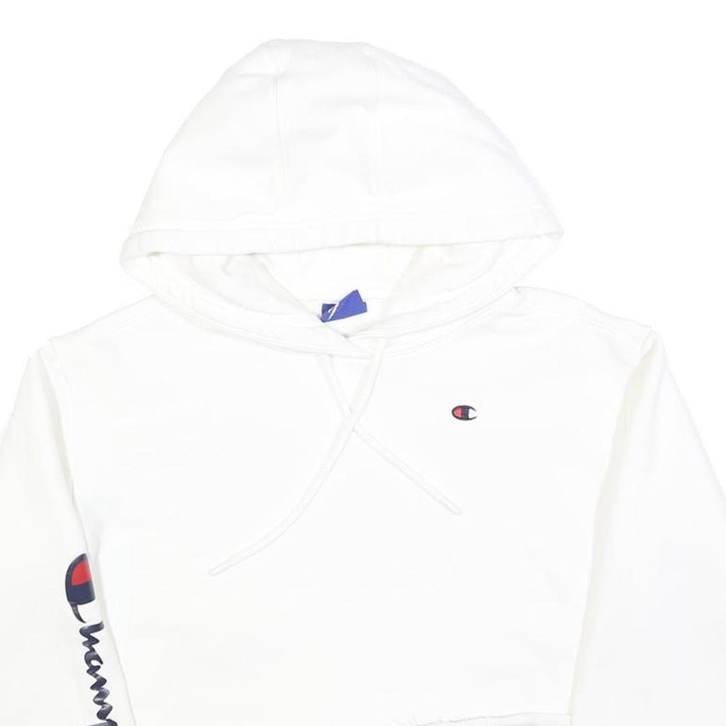 CHAMPION Womens White Crop Hoodie XS Champion Logo Sleeve Casual