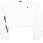 CHAMPION Womens White Crop Hoodie XS Champion Logo Sleeve Casual