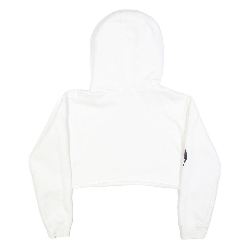 CHAMPION Womens White Crop Hoodie XS Champion Logo Sleeve Casual