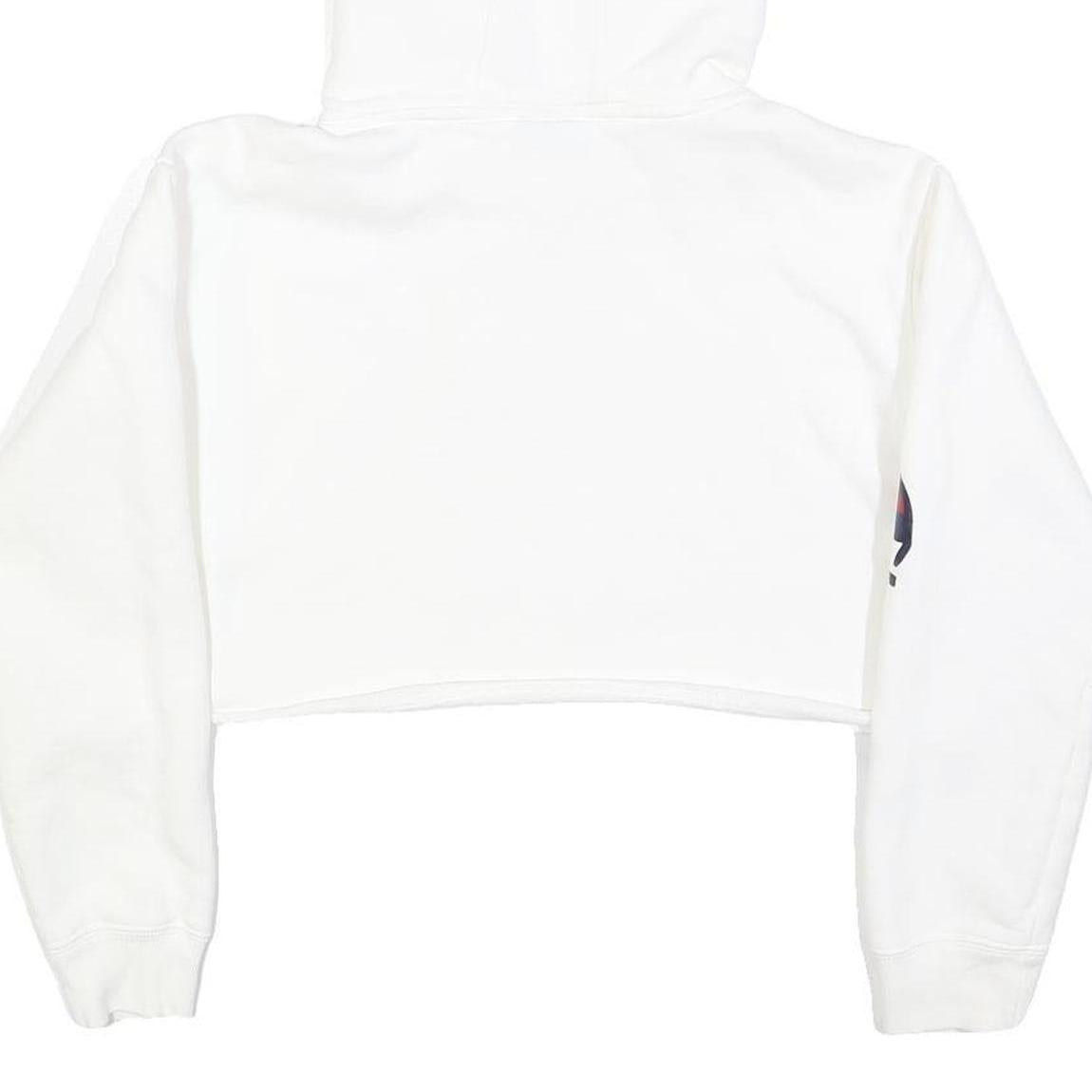 CHAMPION Womens White Crop Hoodie XS Champion Logo Sleeve Casual