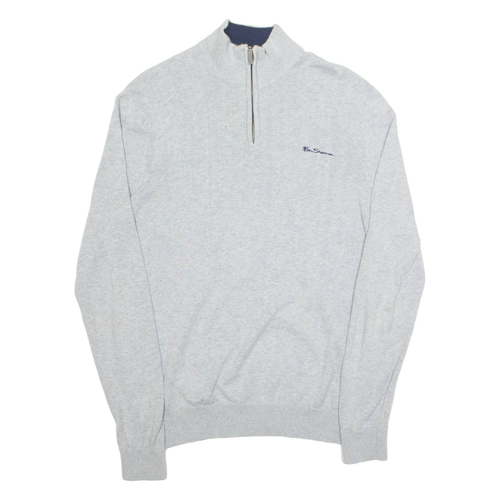 BEN SHERMAN Mens Jumper Grey 1/4 Zip Tight Knit S