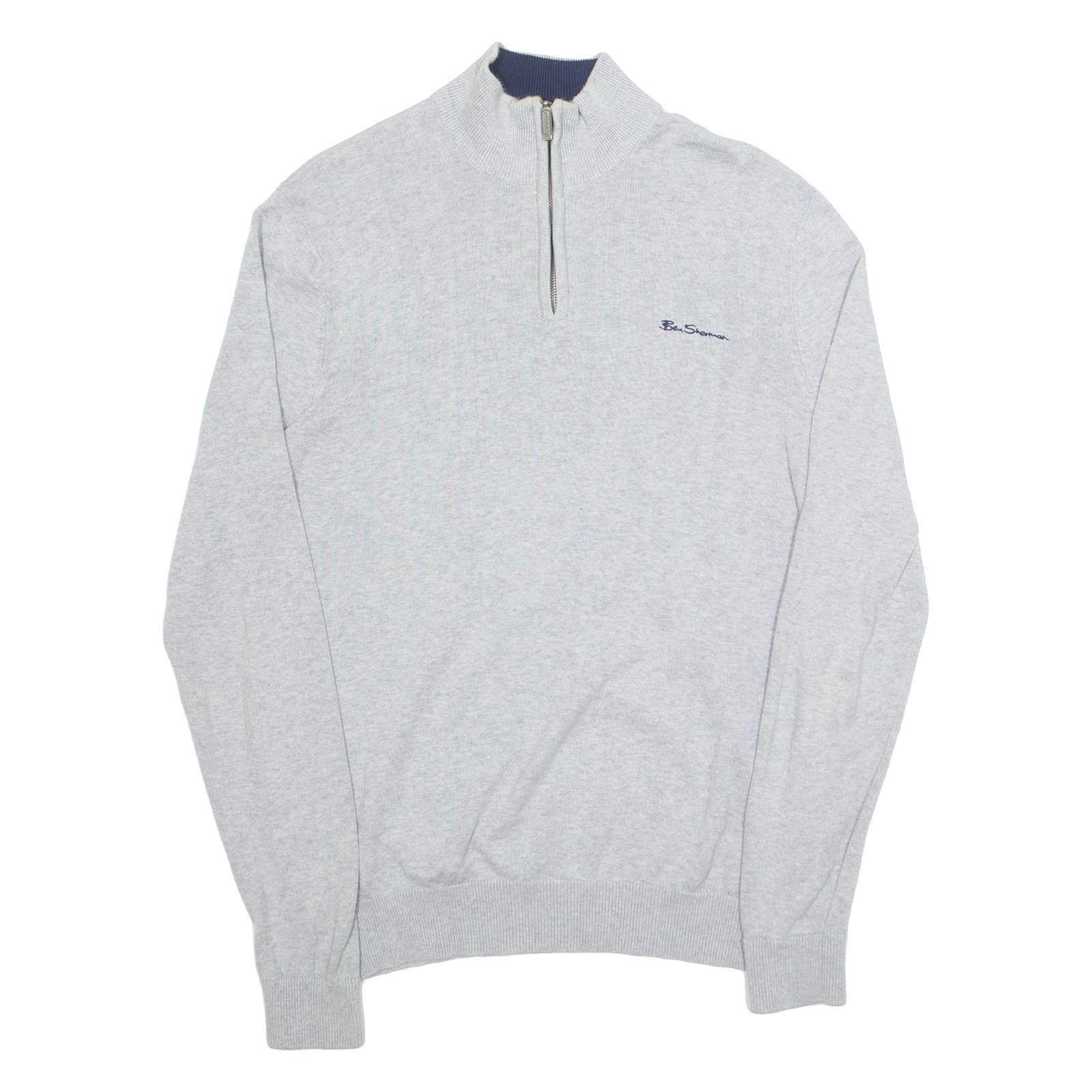 BEN SHERMAN Mens Jumper Grey 1/4 Zip Tight Knit S