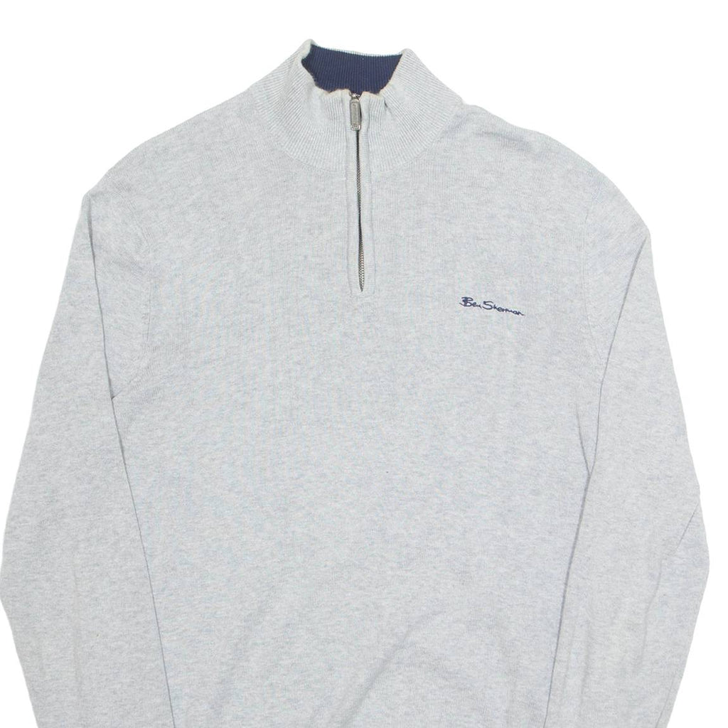 BEN SHERMAN Mens Jumper Grey 1/4 Zip Tight Knit S