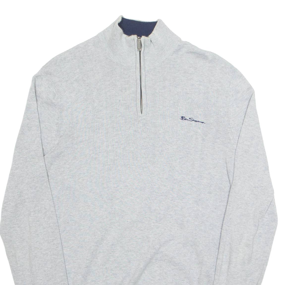 BEN SHERMAN Mens Jumper Grey 1/4 Zip Tight Knit S