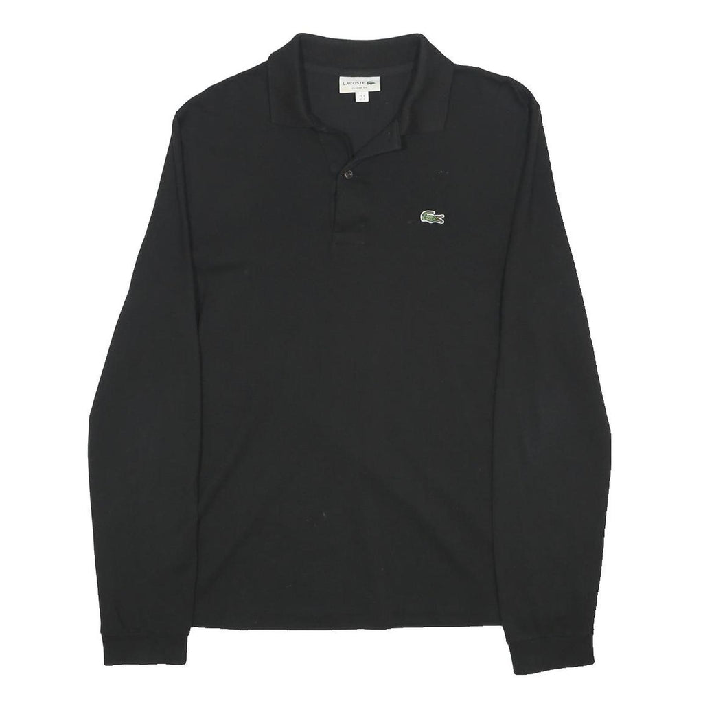 LACOSTE Mens Black Long Sleeve Plain Cotton Polo Shirt S Classic Fit