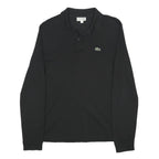 LACOSTE Mens Black Long Sleeve Plain Cotton Polo Shirt S Classic Fit