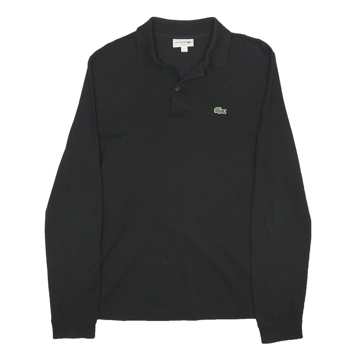LACOSTE Mens Black Long Sleeve Plain Cotton Polo Shirt S Classic Fit