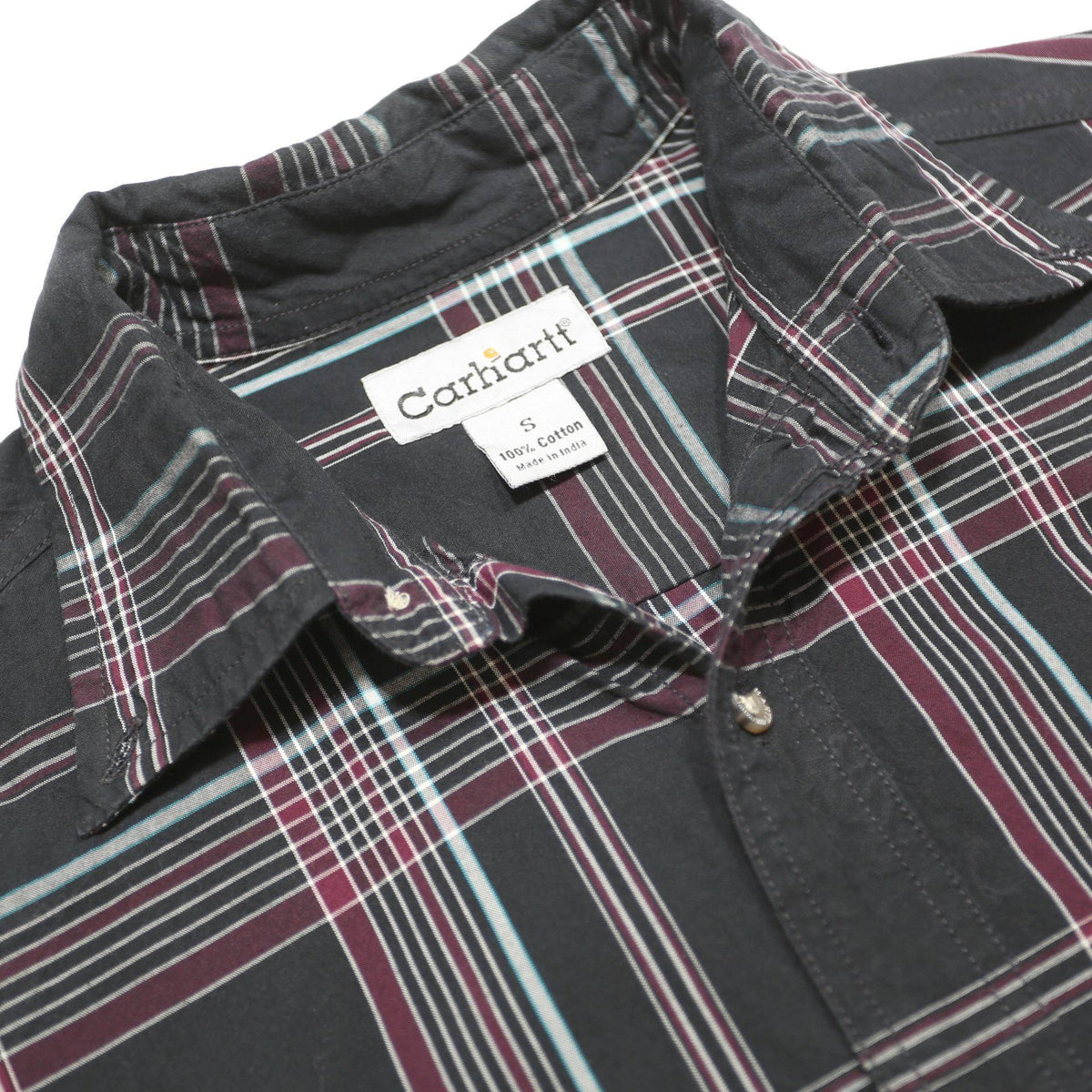 CARHARTT Mens Black & Maroon Check Shirt S Casual Cotton Button-Down Long Sleeve