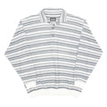 PICDOR Mens White & Grey Striped Long Sleeve Polo Shirt M Cotton Blend Casual