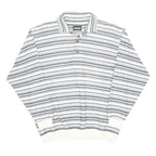PICDOR Mens White & Grey Striped Long Sleeve Polo Shirt M Cotton Blend Casual