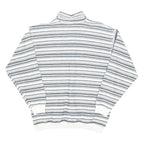 PICDOR Mens White & Grey Striped Long Sleeve Polo Shirt M Cotton Blend Casual