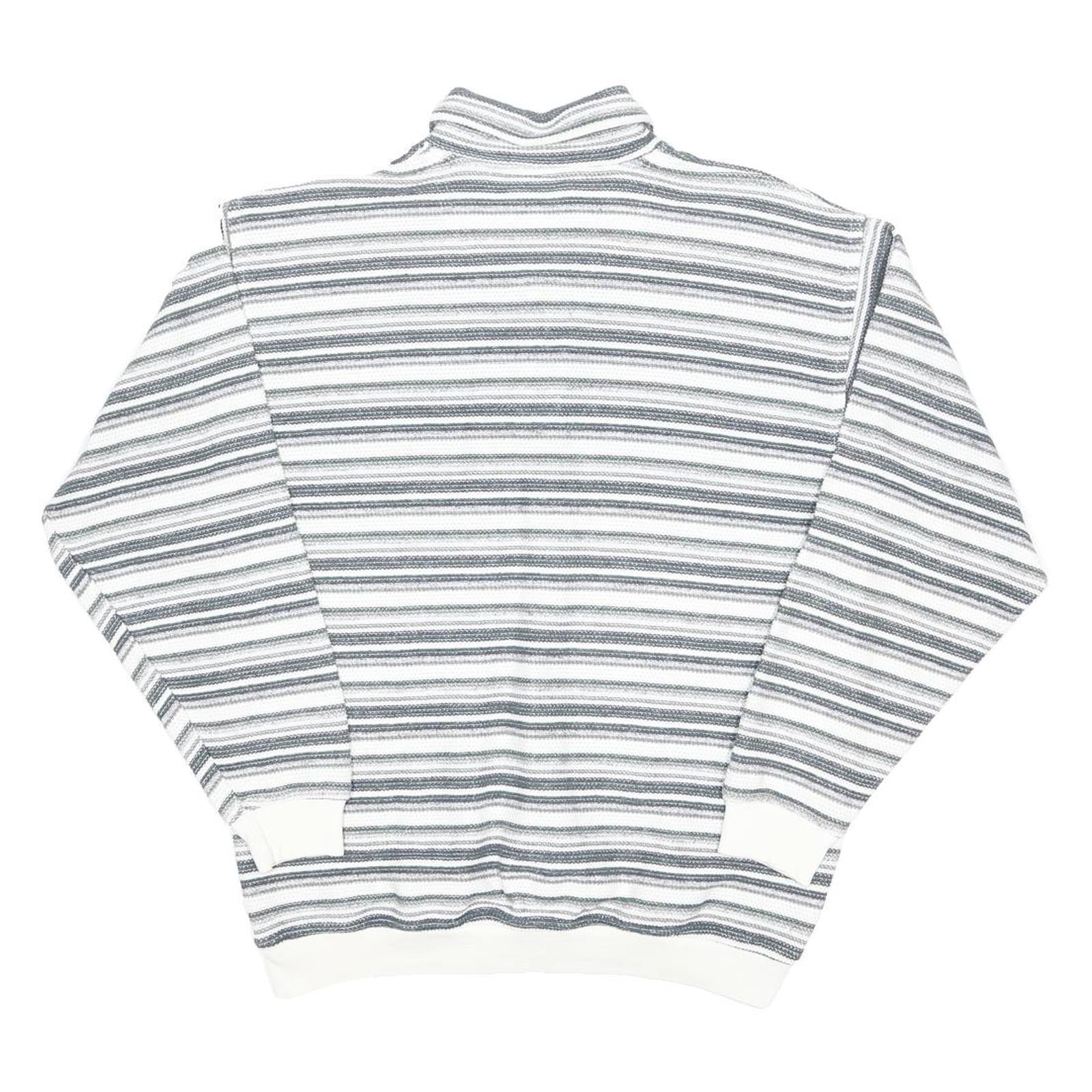 PICDOR Mens White & Grey Striped Long Sleeve Polo Shirt M Cotton Blend Casual