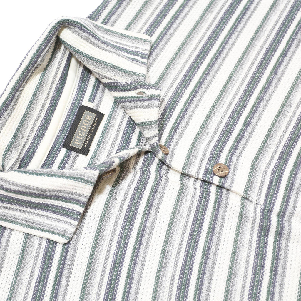 PICDOR Mens White & Grey Striped Long Sleeve Polo Shirt M Cotton Blend Casual