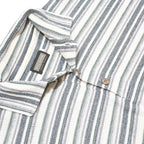 PICDOR Mens White & Grey Striped Long Sleeve Polo Shirt M Cotton Blend Casual