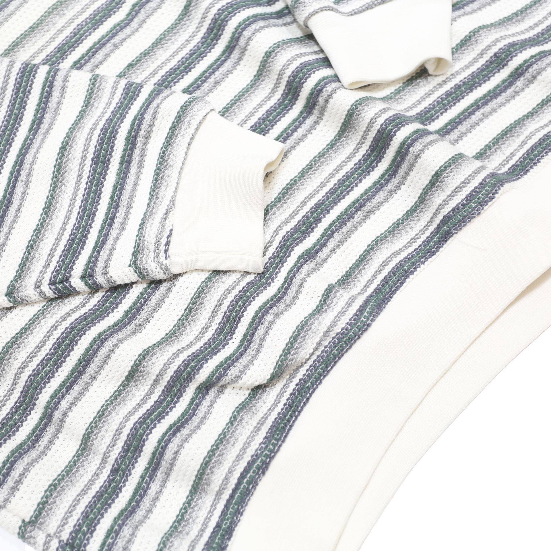 PICDOR Mens White & Grey Striped Long Sleeve Polo Shirt M Cotton Blend Casual