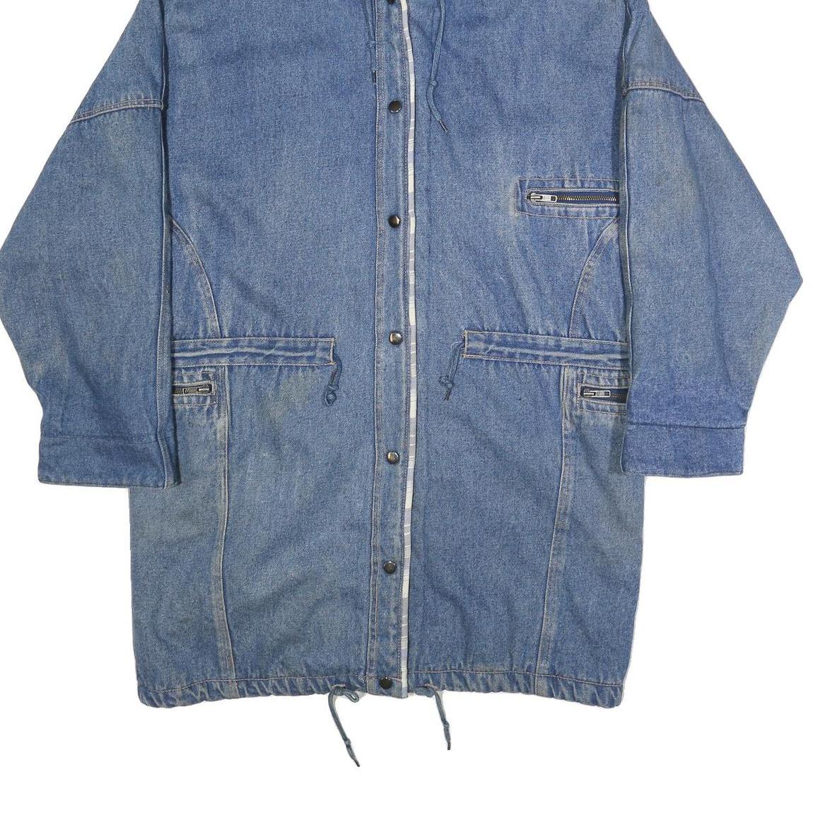 Womens Blue Denim Hooded Jacket XL Cotton Blend Button Denim Casual Outerwear