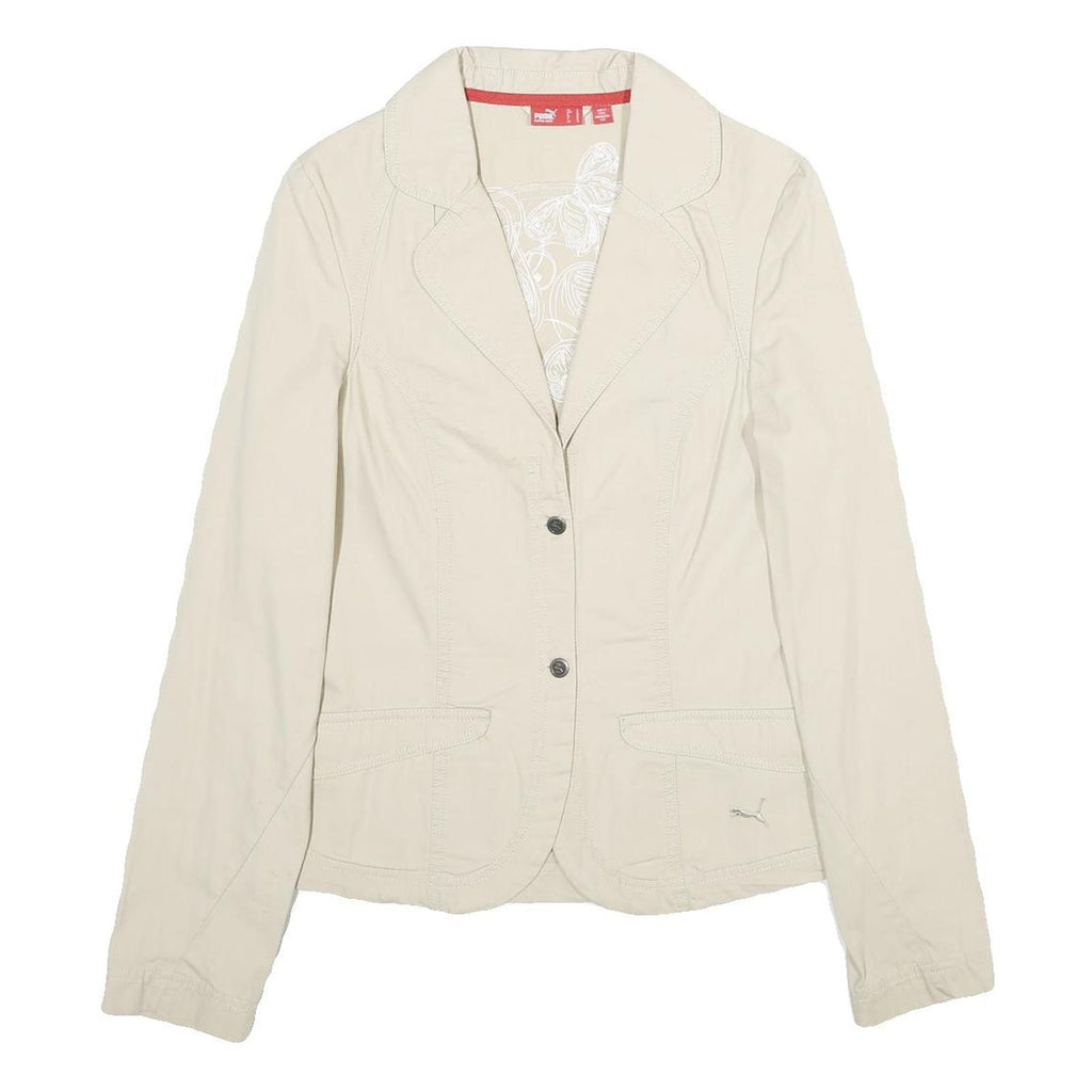 PUMA Womens Beige Cotton Classic Jacket UK 12 Button Closure Casual Lightweight
