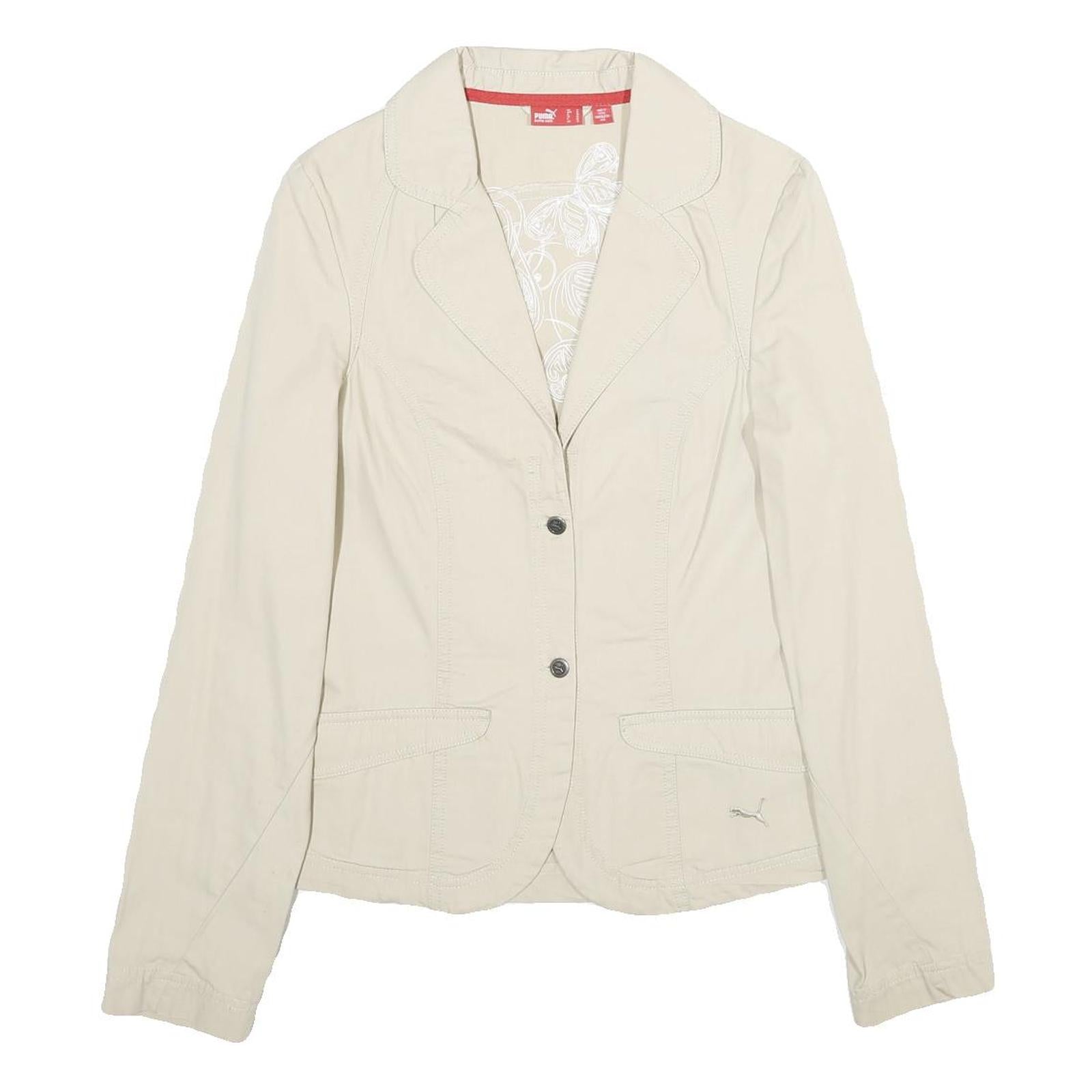PUMA Womens Beige Cotton Classic Jacket UK 12 Button Closure Casual Lightweight