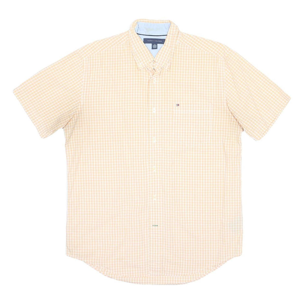 TOMMY HILFIGER Mens Yellow Check Shirt M Cotton Short Sleeve Casual