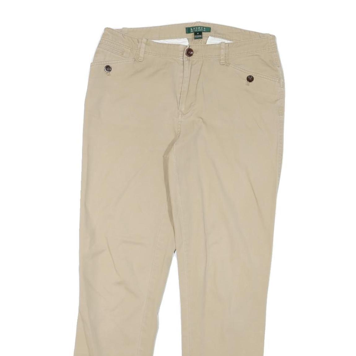 LAUREN RALPH LAUREN Womens Slim Beige Cotton Blend Trousers W28 L28 Zip Casual