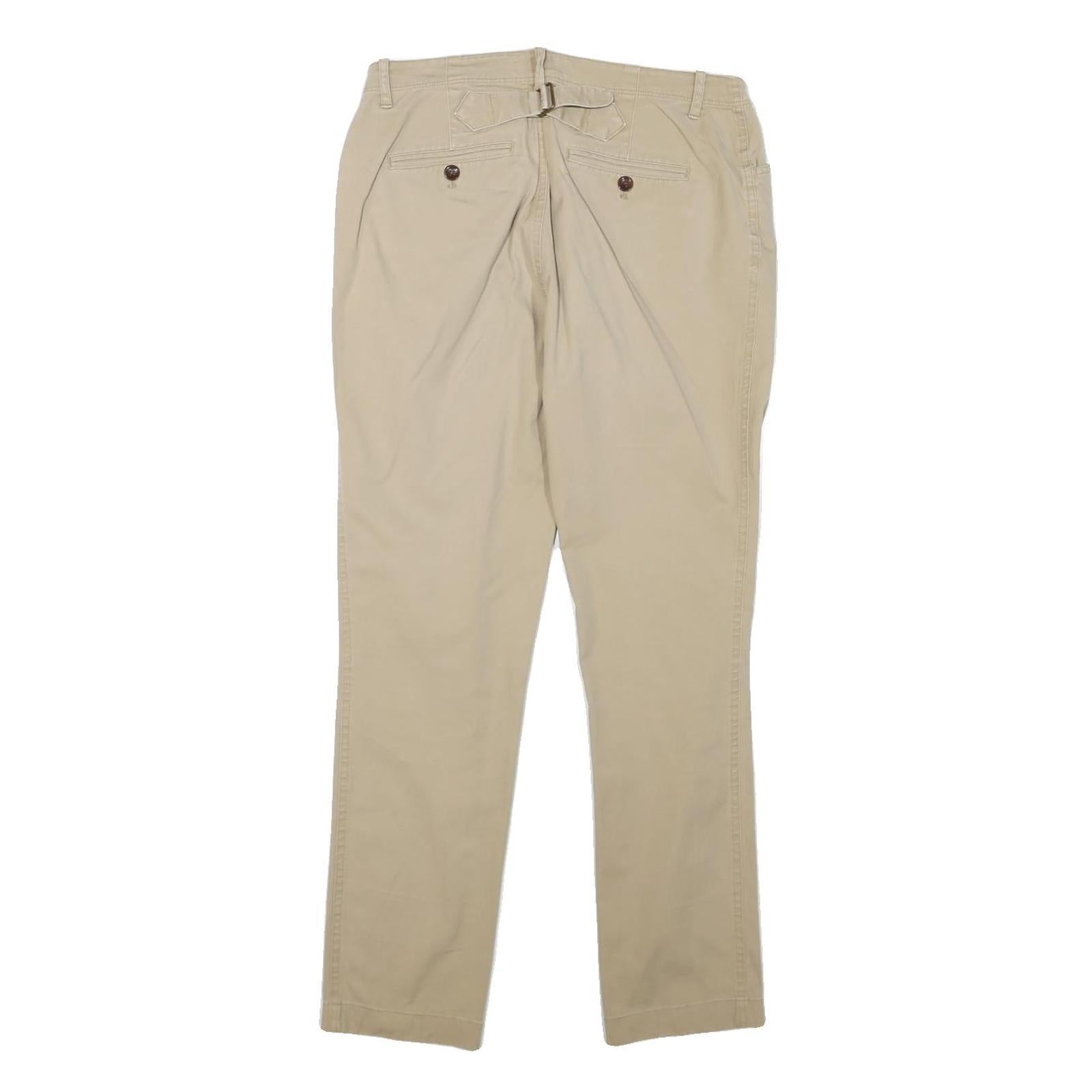 LAUREN RALPH LAUREN Womens Slim Beige Cotton Blend Trousers W28 L28 Zip Casual