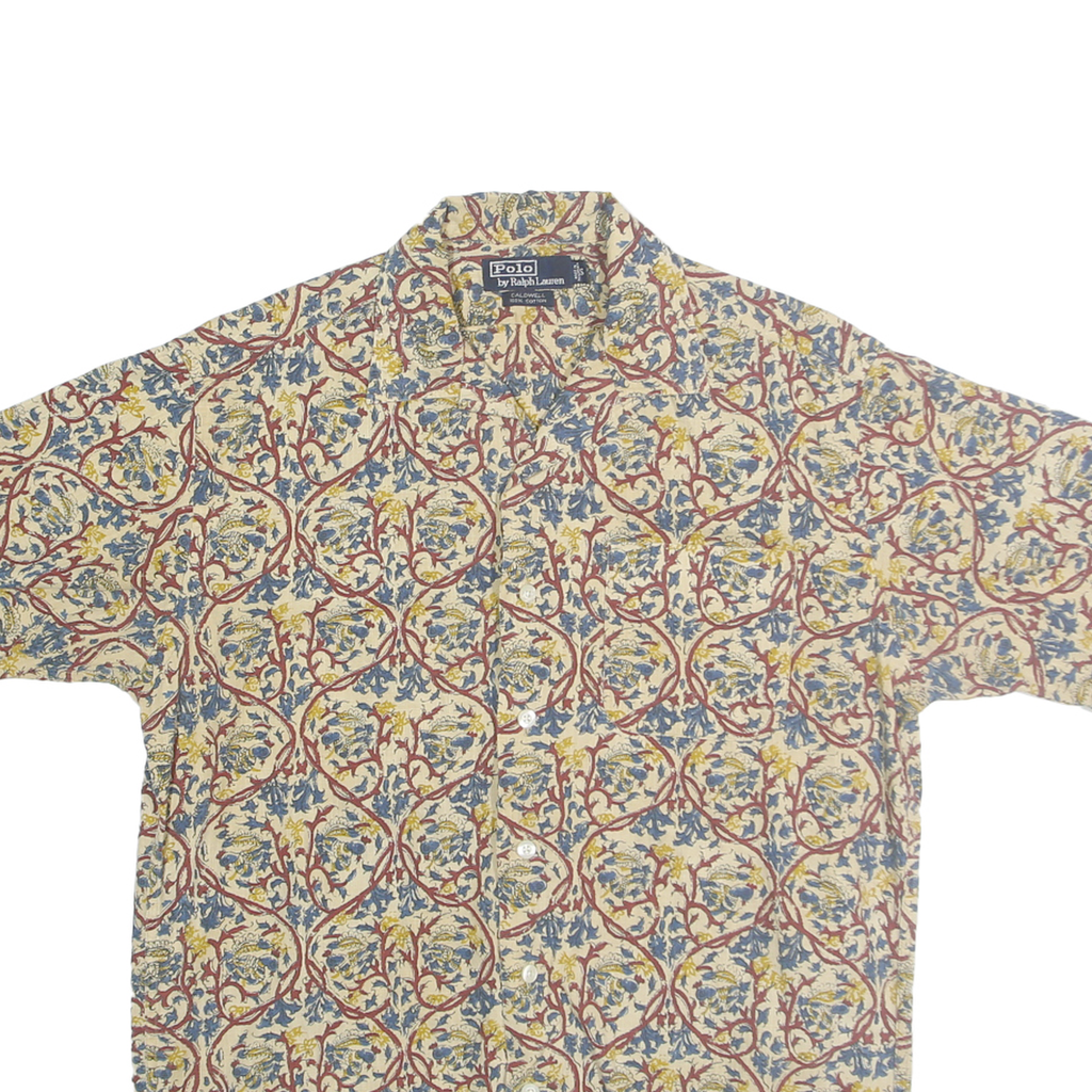POLO RALPH LAUREN Mens Cream & Red Pattern Shirt S Cotton Summer Casual
