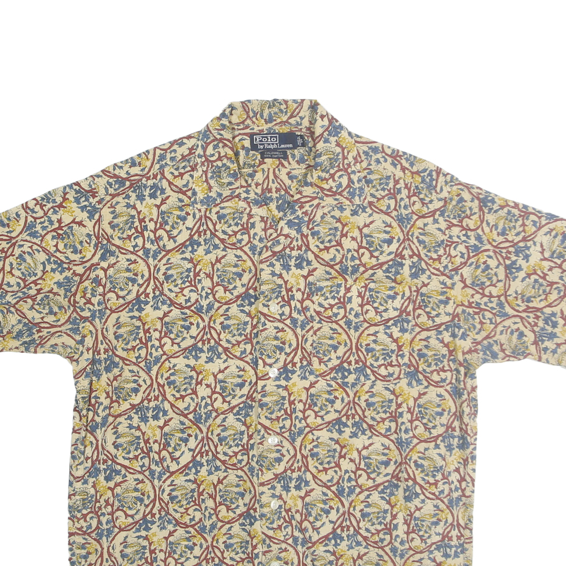 POLO RALPH LAUREN Mens Cream & Red Pattern Shirt S Cotton Summer Casual