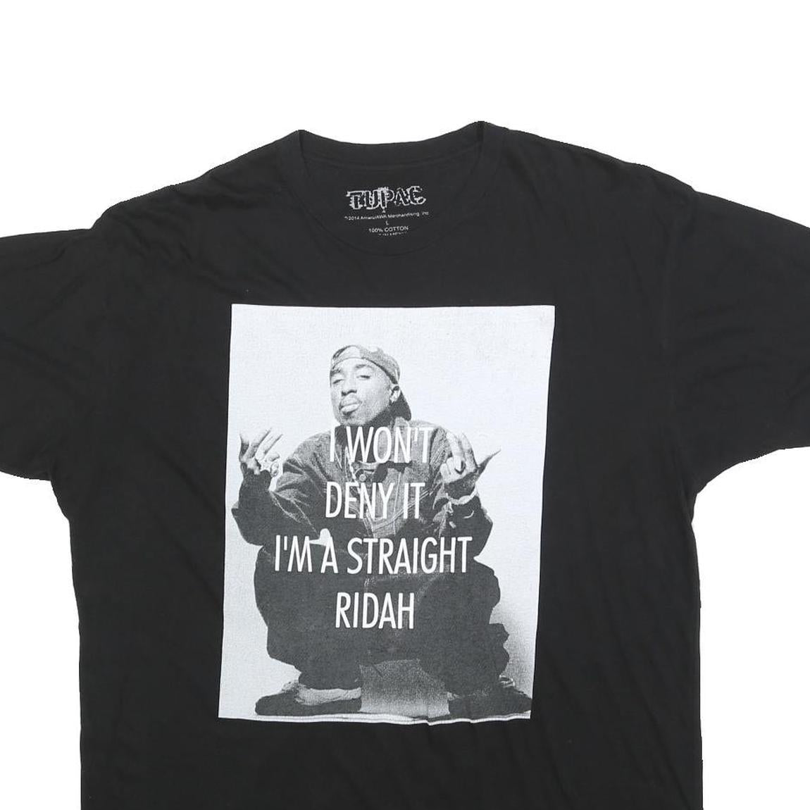 TUPAC Mens Black Graphic T-Shirt L Short Sleeve Crew Neck Cotton Blend