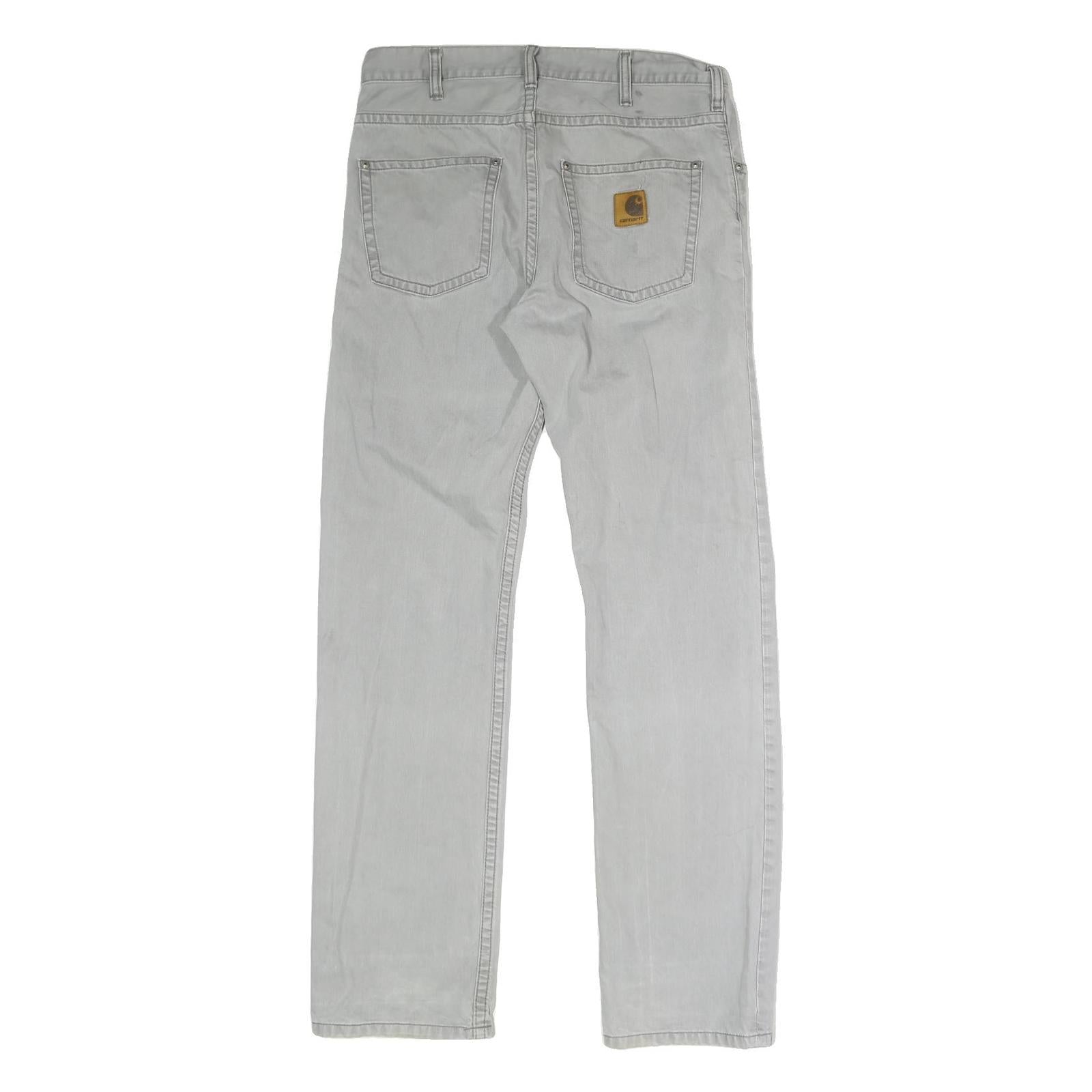 CARHARTT Mens Regular Fit Grey Denim Cotton Blend Jeans W32 L32 Button Closure