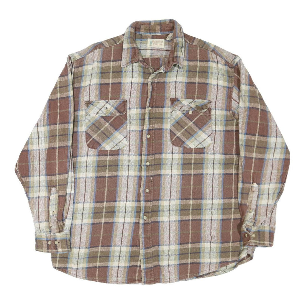 NORTHWEST TERRITORY Mens Brown & Cream Check Shirt XL Classic Button Up Cotton