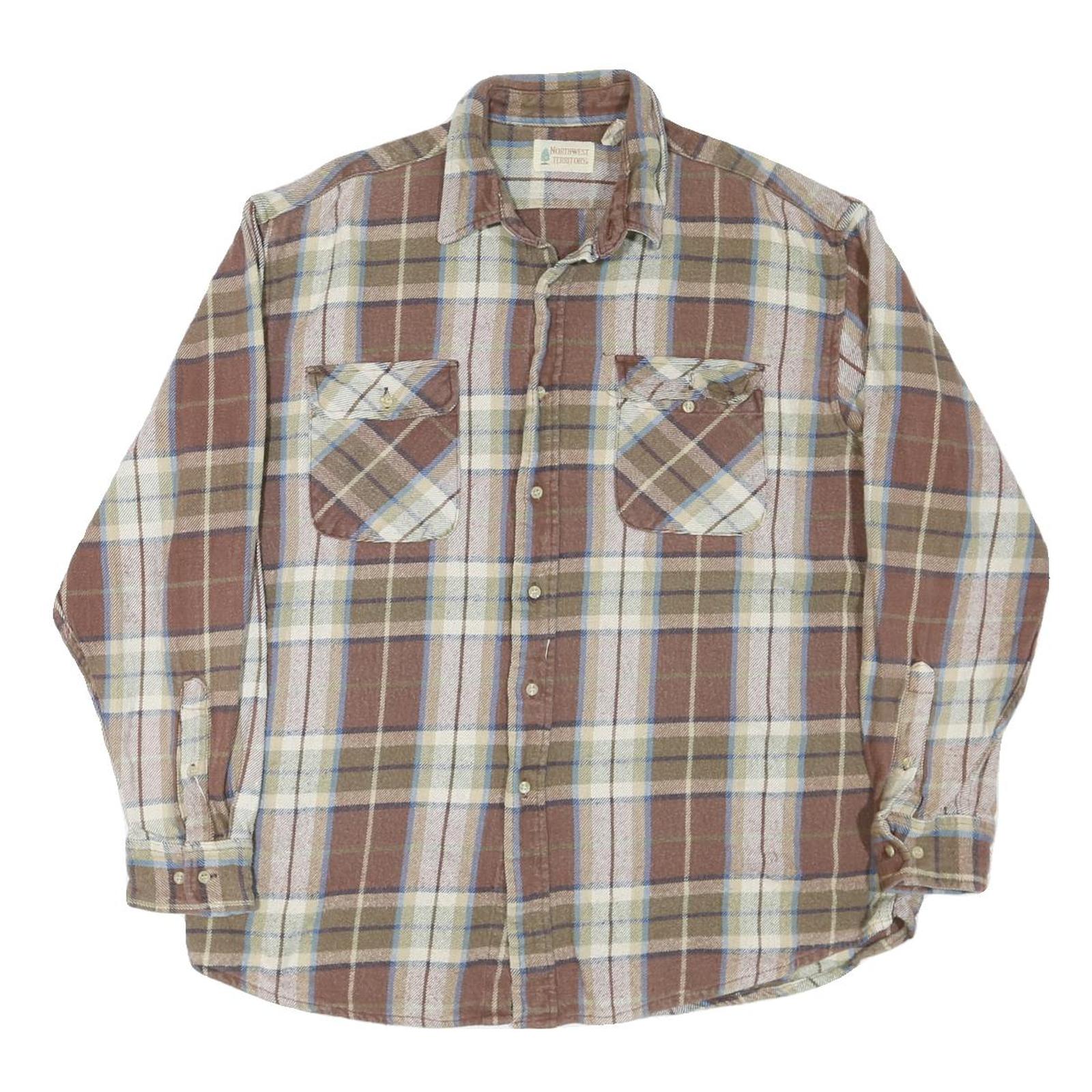 NORTHWEST TERRITORY Mens Brown & Cream Check Shirt XL Classic Button Up Cotton