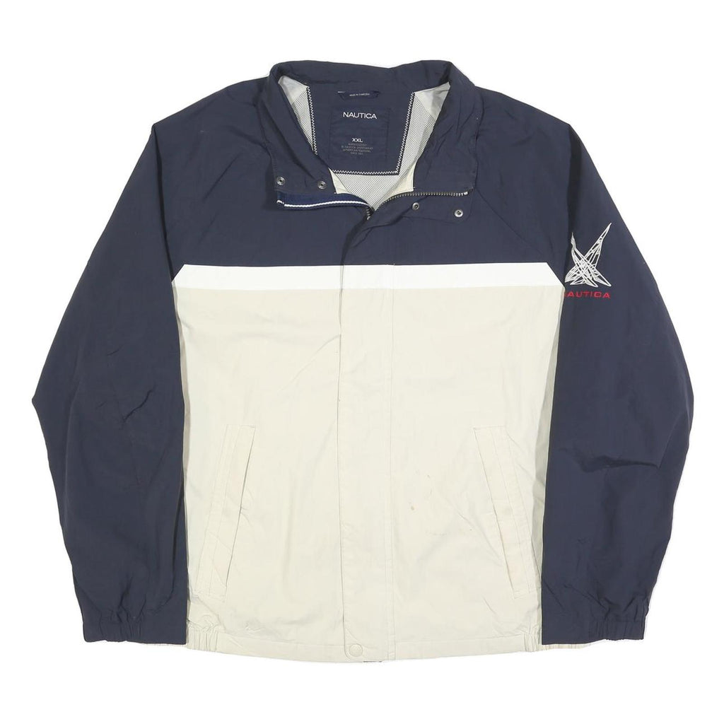 NAUTICA Mens Navy & Cream Colourblock Zip Jacket 2XL Polyester Blend Casual