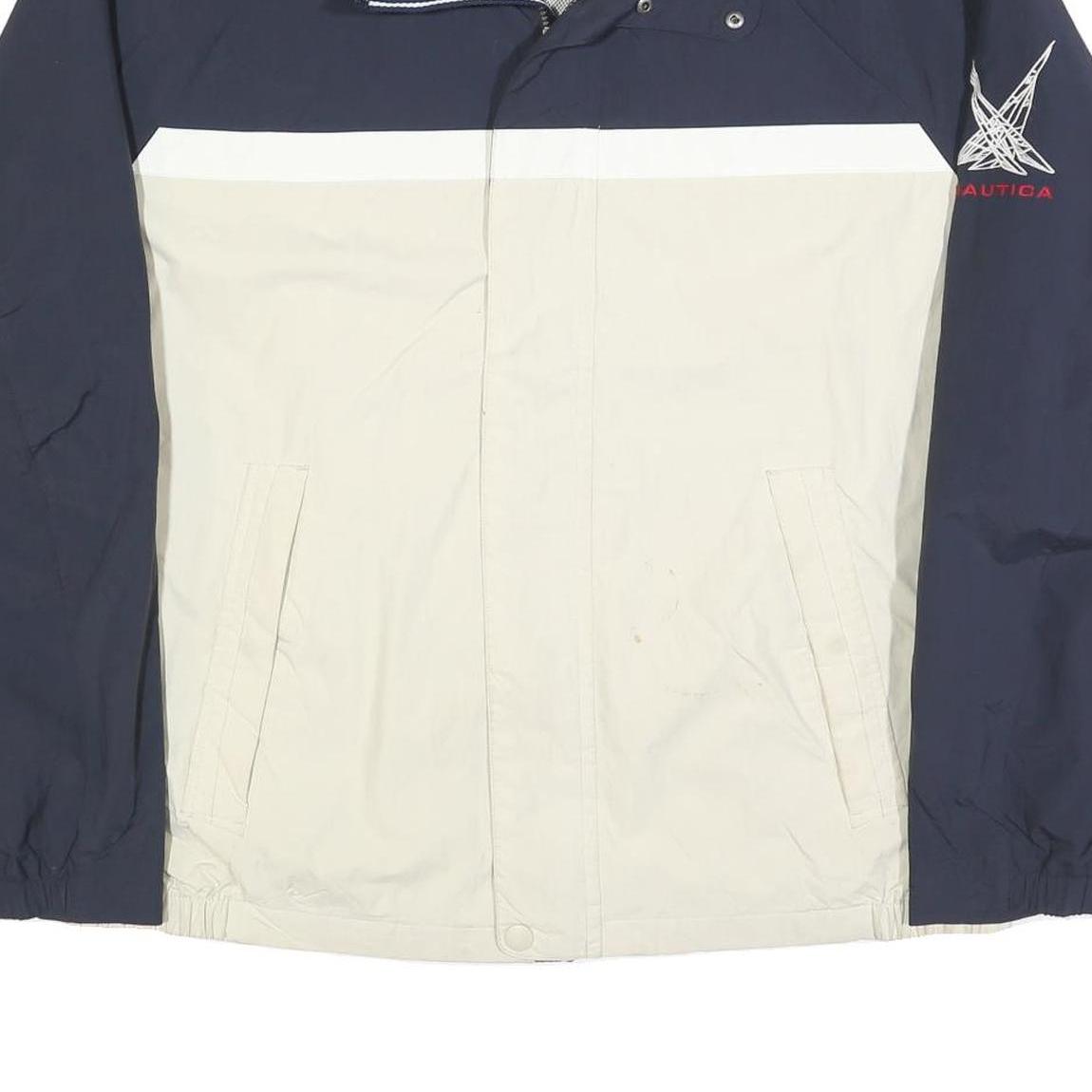 NAUTICA Mens Navy & Cream Colourblock Zip Jacket 2XL Polyester Blend Casual