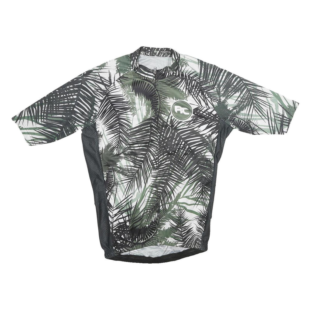 Mens Green Black & White Graphic Polyester T-Shirt XL Short Sleeve Zip Neck