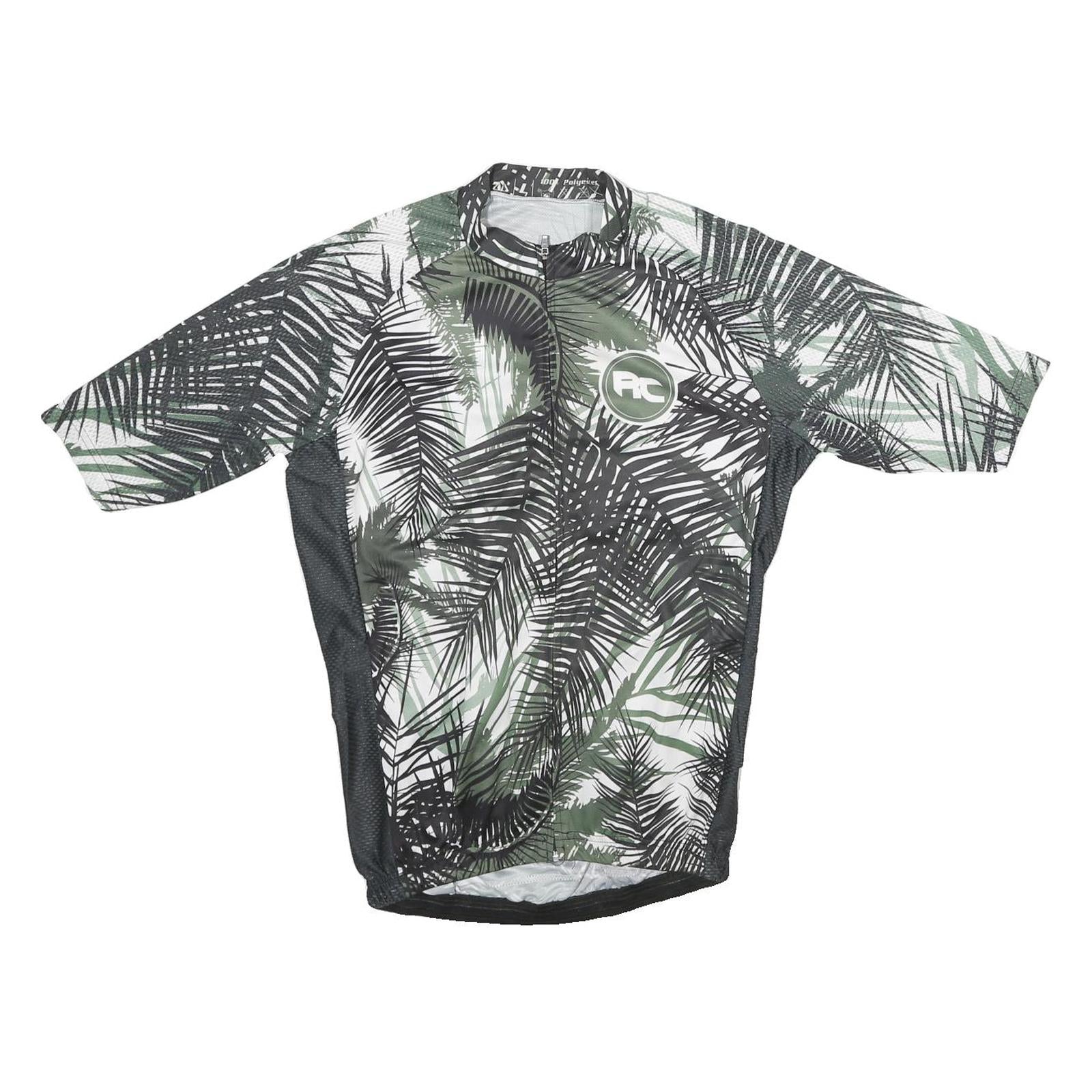 Mens Green Black & White Graphic Polyester T-Shirt XL Short Sleeve Zip Neck