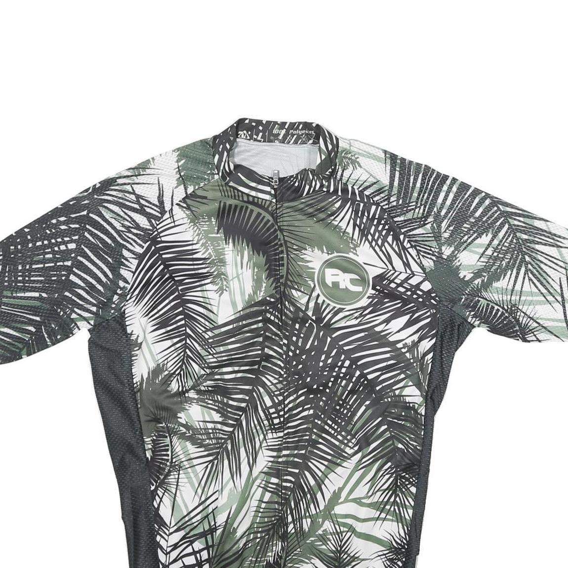Mens Green Black & White Graphic Polyester T-Shirt XL Short Sleeve Zip Neck