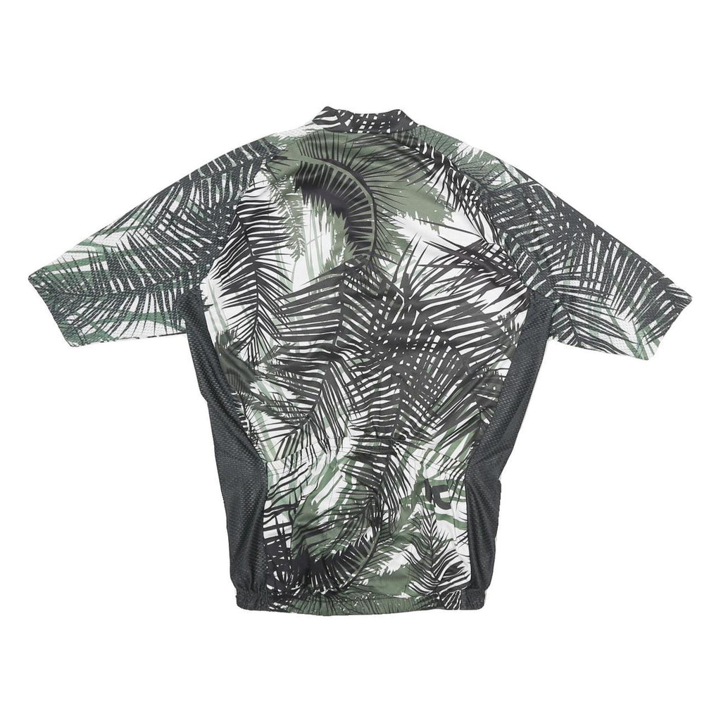 Mens Green Black & White Graphic Polyester T-Shirt XL Short Sleeve Zip Neck