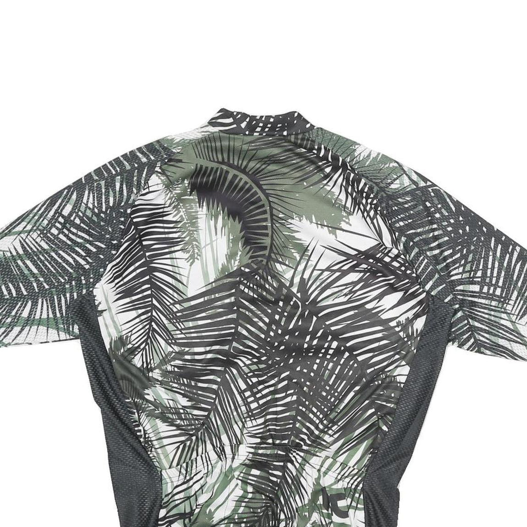 Mens Green Black & White Graphic Polyester T-Shirt XL Short Sleeve Zip Neck