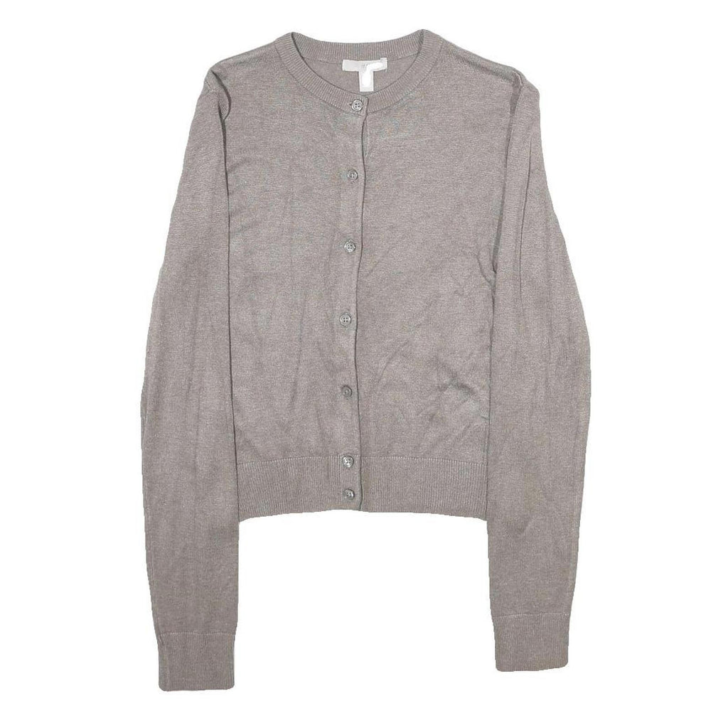 H&M Womens Grey Plain Cardigan Crew Neck Basic Knit XS Lightweight Viscose Blend