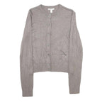 H&M Womens Grey Plain Cardigan Crew Neck Basic Knit XS Lightweight Viscose Blend
