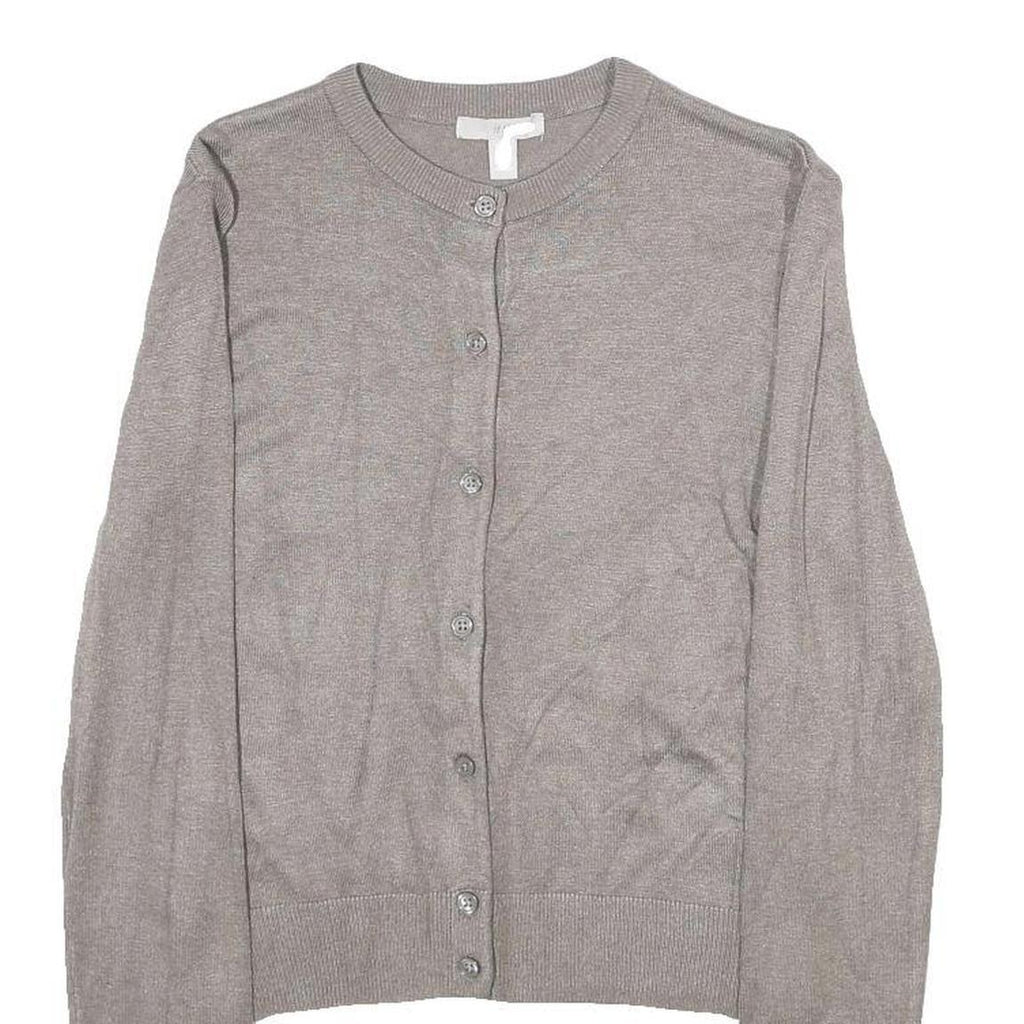 H&M Womens Grey Plain Cardigan Crew Neck Basic Knit XS Lightweight Viscose Blend