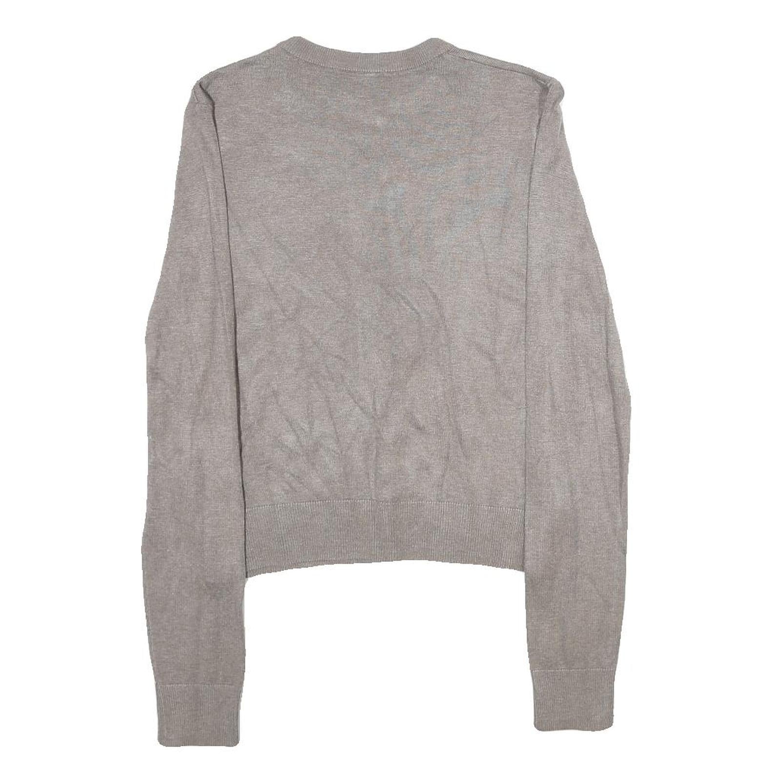 H&M Womens Grey Plain Cardigan Crew Neck Basic Knit XS Lightweight Viscose Blend