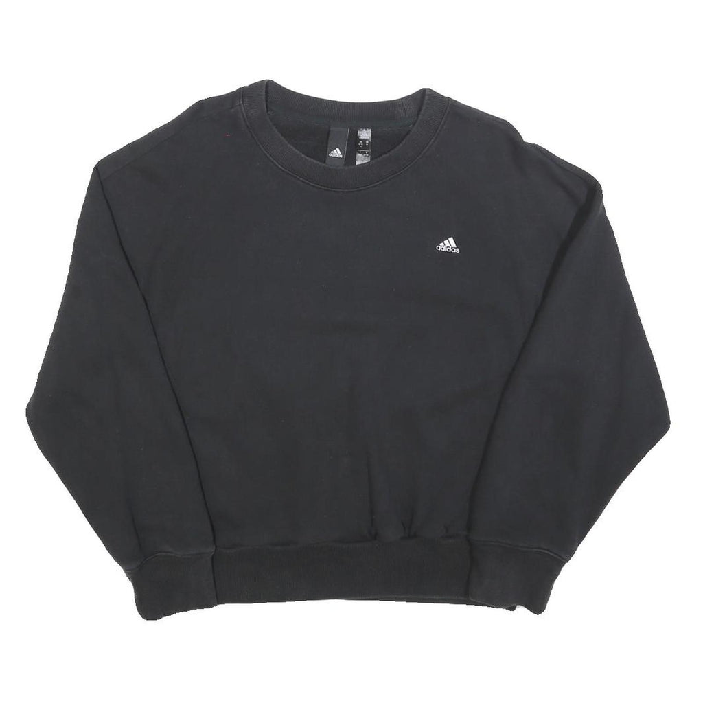 ADIDAS Womens Black Cotton Blend Sweatshirt Crew Neck M Minimalist Logo Comfort