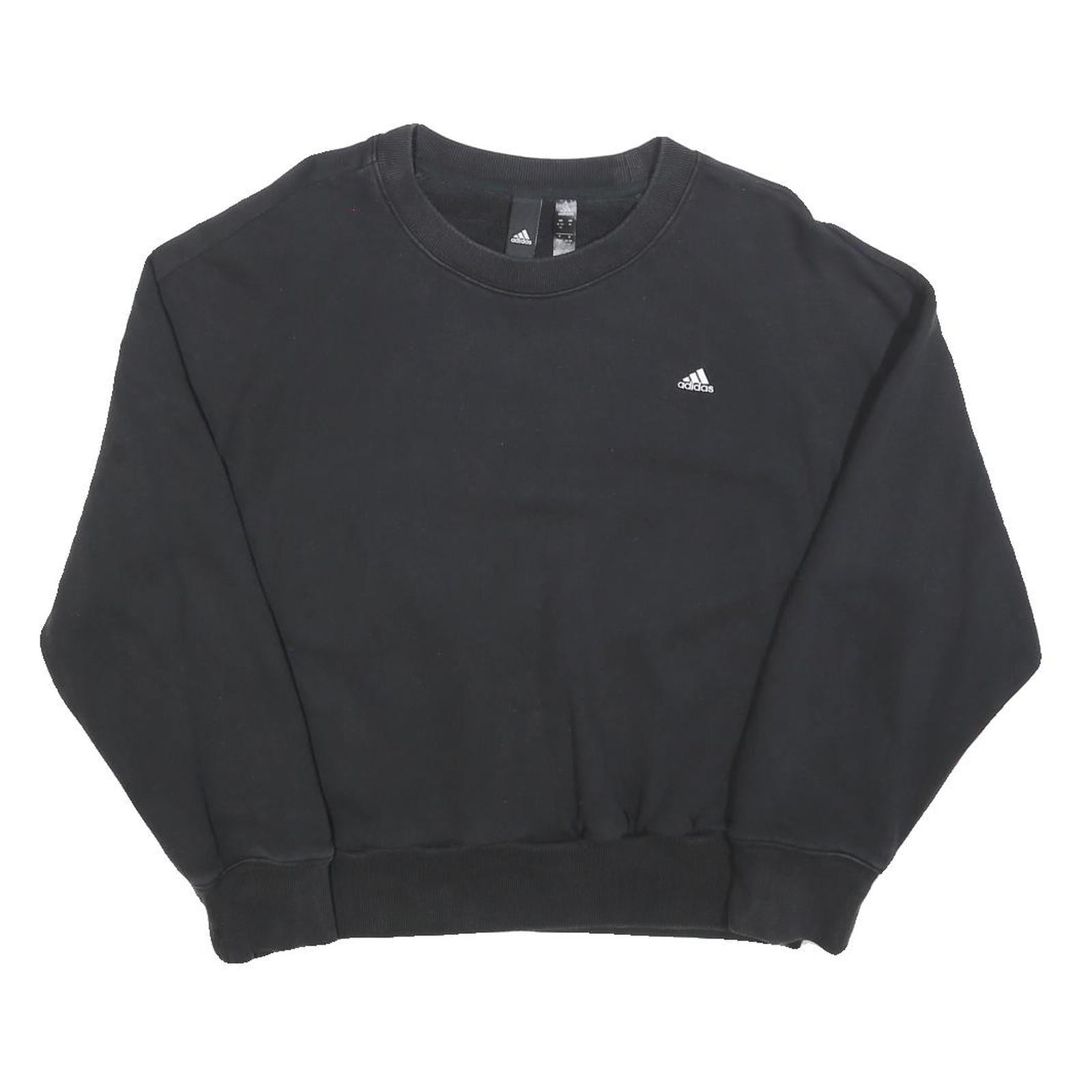ADIDAS Womens Black Cotton Blend Sweatshirt Crew Neck M Minimalist Logo Comfort